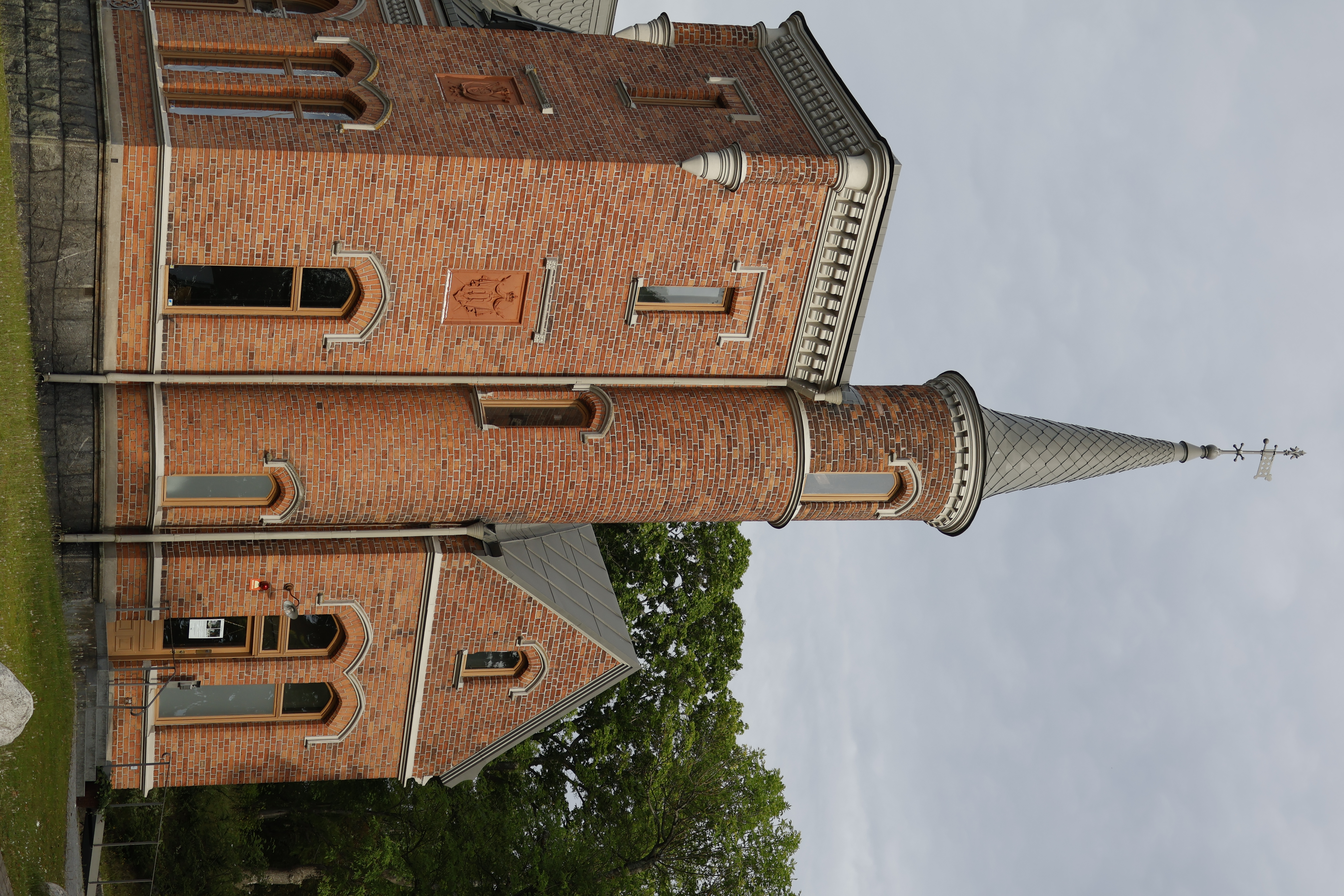 Red brick church tower
